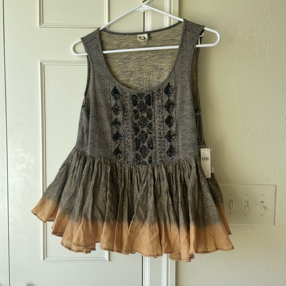 Anthropologie Tops - Anthropologie Akemi Kin Anaphora Tank Top Size Small Peplum Yellow Beaded Boho